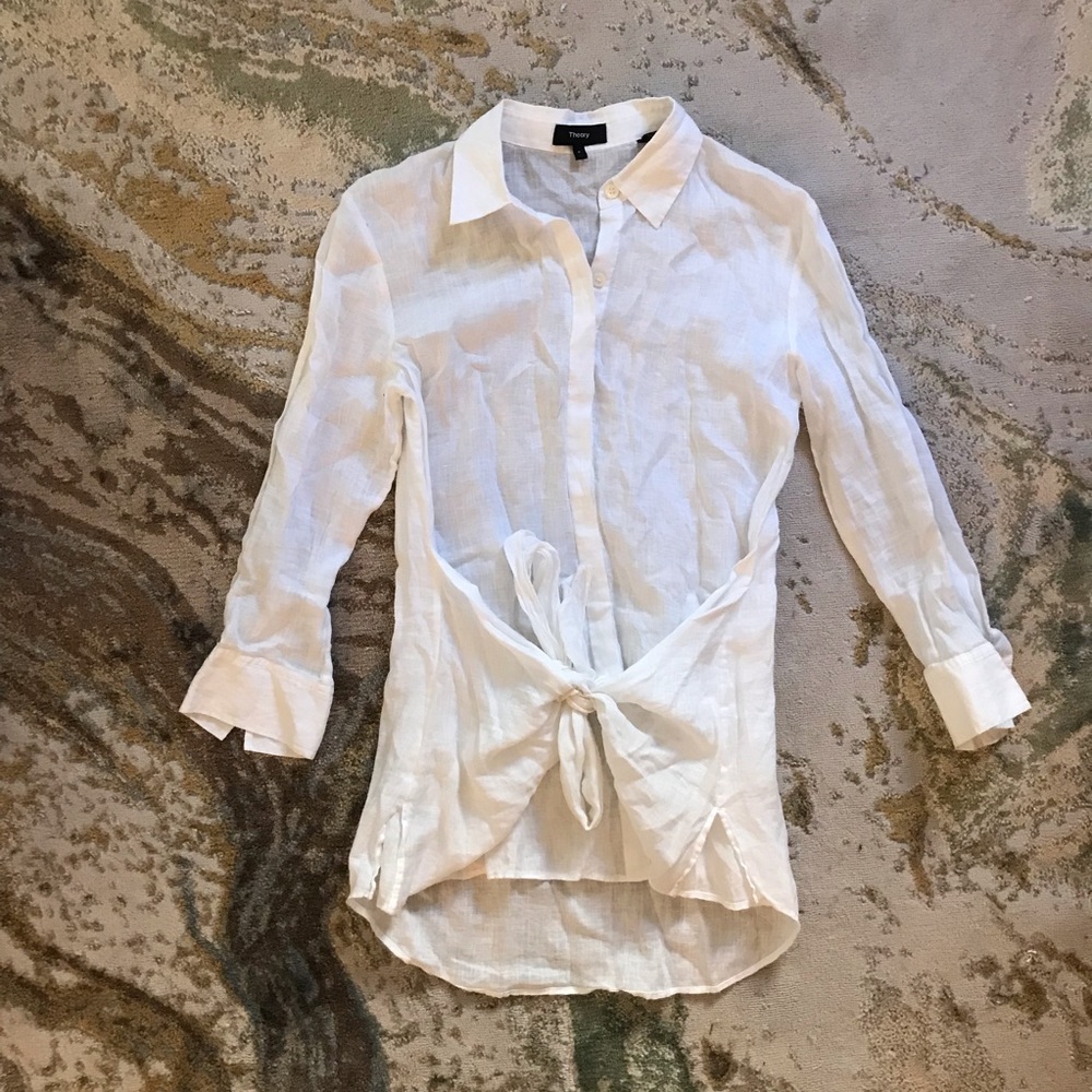 Theory “Zallane” White Tie-Front Soft Linen Top - Picture 1 of 4
